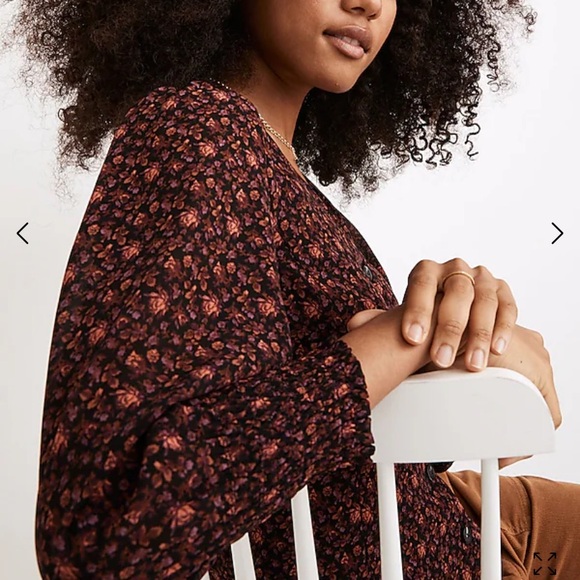 Madewell Georgette Smocked-Cuff Button-Front Top in Orchard Floral - Picture 2 of 6